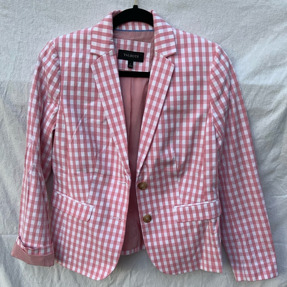 Talbots Pink and White Checkered Blazer